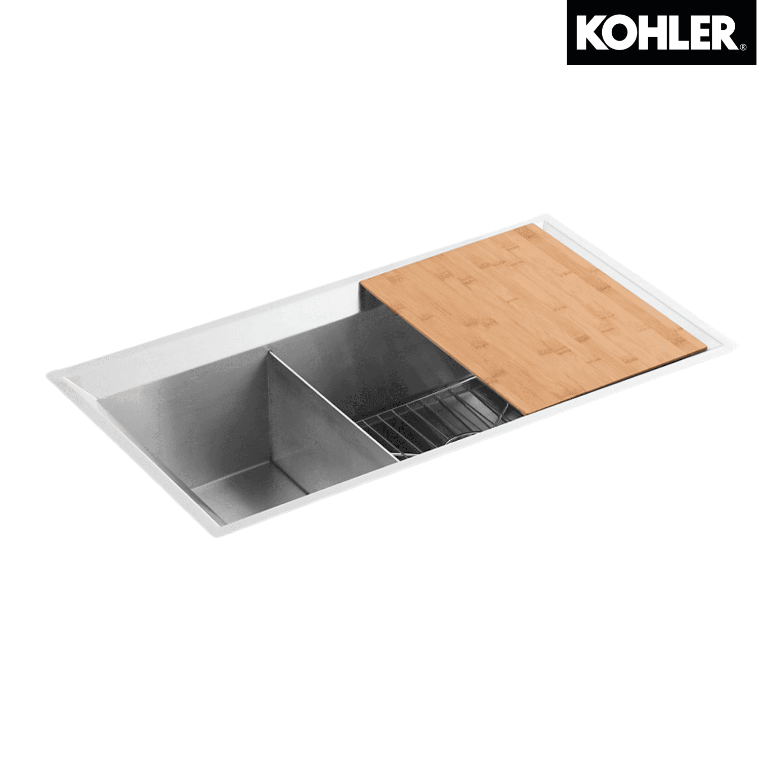 Kohler K-3882T-F-NA POISE 32" 大/小槽下崁式廚房星盆 (包括砧板、瀝水籃)