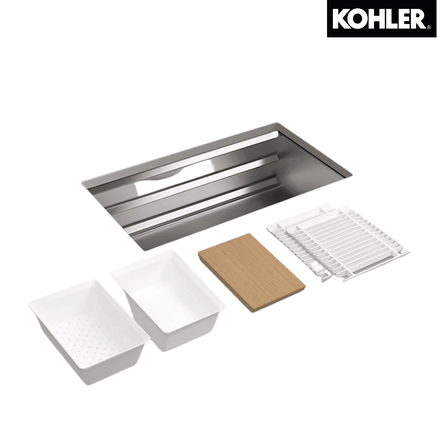 KOHLER K-5540T-S-NA PROLIFIC 33" 大單槽下崁式廚房星盆 (包括砧板、浸泡籃、瀝水籃及瀝水板)