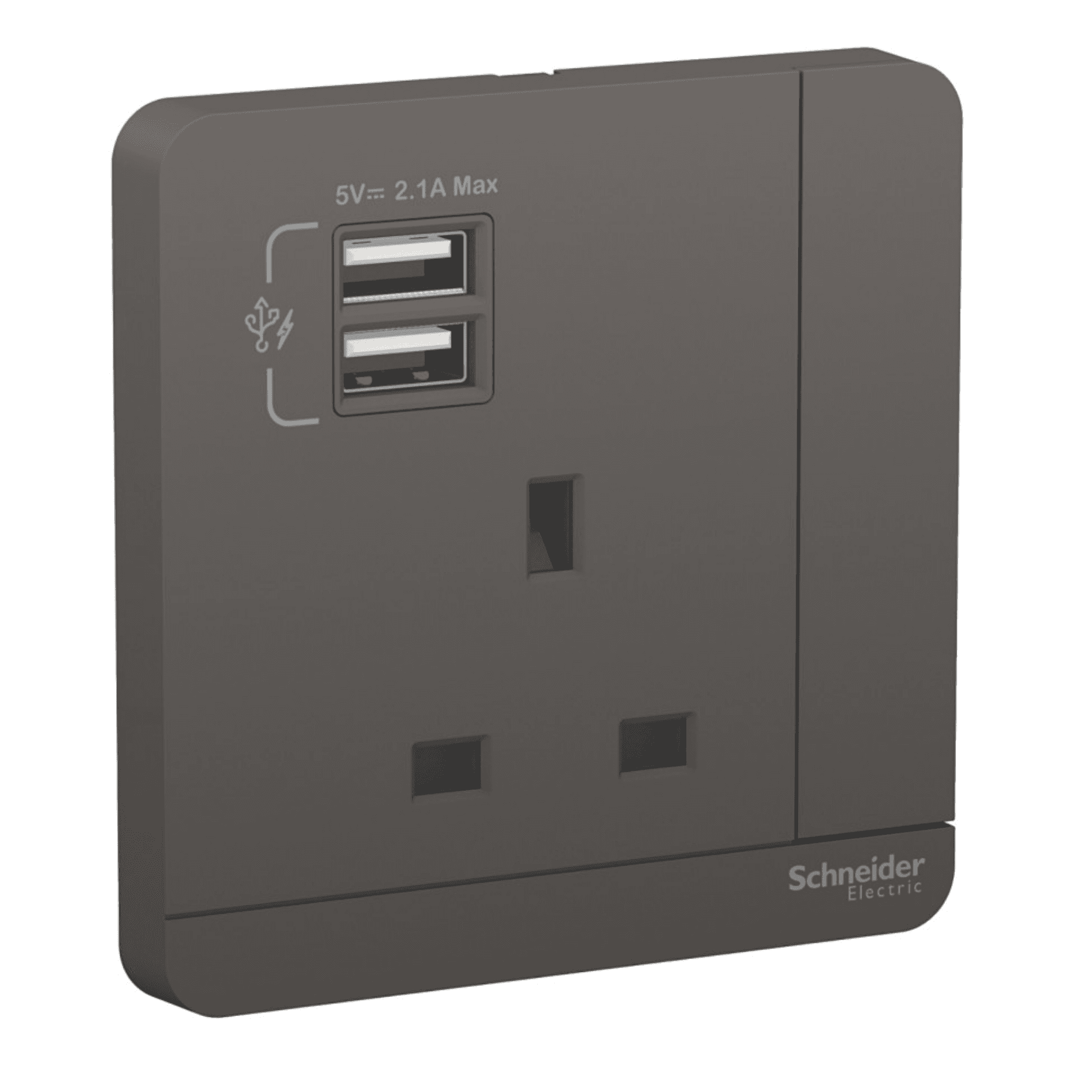 Schneider 施耐德 E8315USB_DG_C5 13A 單位連保護門有掣插座連兩位USB充電插座