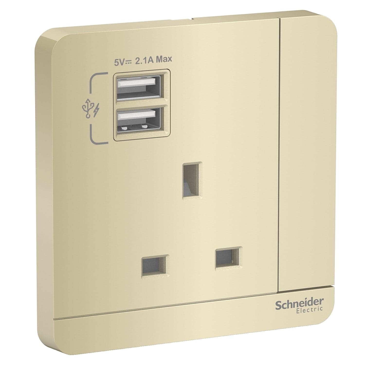 Schneider 施耐德 E8315USB_WG_C5 13A 單位連保護門有掣插座連兩位USB充電插座