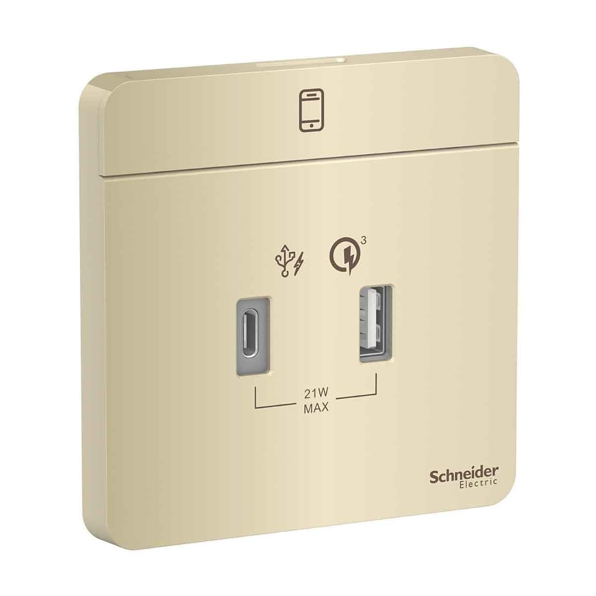 Schneider 施耐德 E8332ACQUSB_WG_C5 兩位21W Type A+C PD+QC3.0 USB充電插座