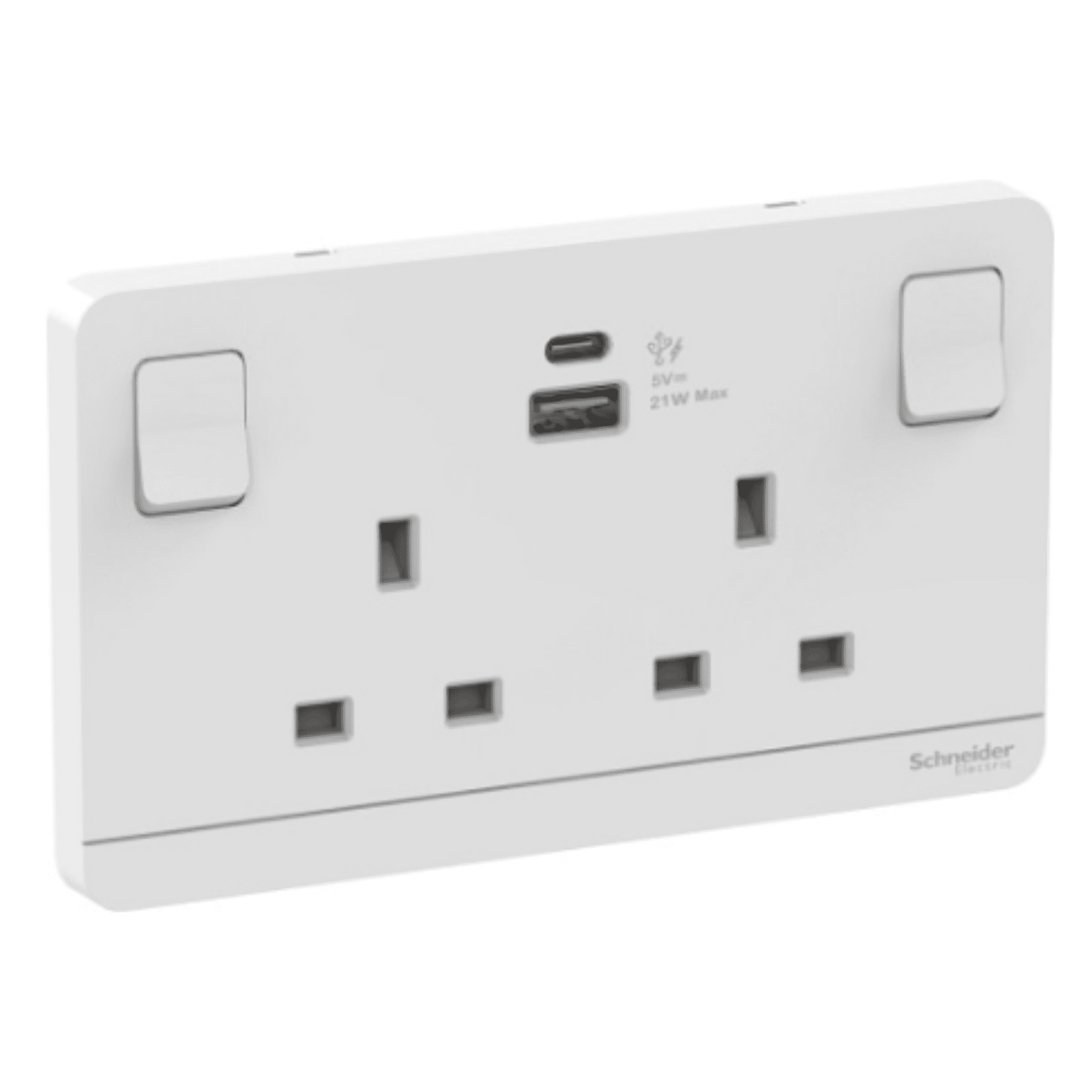 Schneider 施耐德 E83T25ACUSB_WE_C5 13A 兩位連保護門有掣插座連兩位21W Type A+C USB充電插座