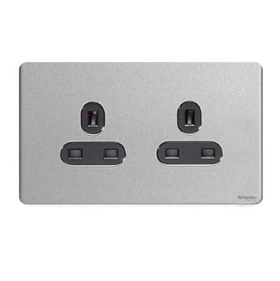 Schneider 施耐德 – 13A 兩位連保護門插座 GU3460WPN / GU3460WPW / GU3460WSS / GU3460BSS / GU3460BBN