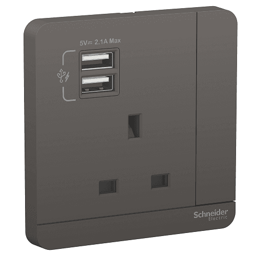 Schneider 施耐德 – 13A單位 插座 連USB 充電插座 E8315USB_DG_C5
